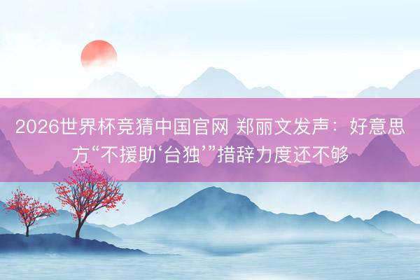 2026世界杯竞猜中国官网 郑丽文发声：好意思方“不援助‘台独’”措辞力度还不够