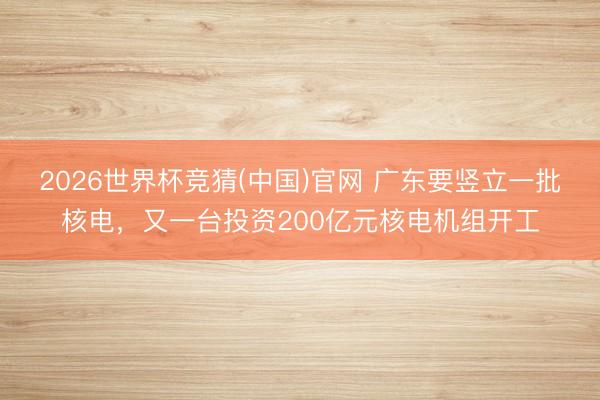 2026世界杯竞猜(中国)官网 广东要竖立一批核电，又一台投资200亿元核电机组开工