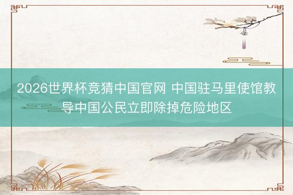 2026世界杯竞猜中国官网 中国驻马里使馆教导中国公民立即除掉危险地区