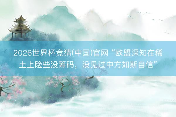 2026世界杯竞猜(中国)官网 “欧盟深知在稀土上险些没筹码，没见过中方如斯自信”