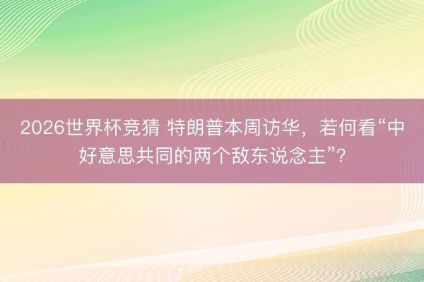 2026世界杯竞猜 特朗普本周访华，若何看“中好意思共同的两个敌东说念主”？