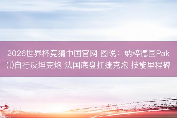 2026世界杯竞猜中国官网 图说：纳粹德国Pak(t)自行反坦克炮 法国底盘扛捷克炮 技能里程碑