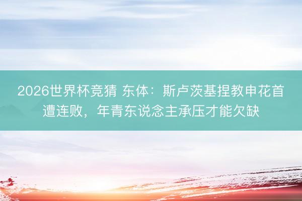 2026世界杯竞猜 东体：斯卢茨基捏教申花首遭连败，年青东说念主承压才能欠缺