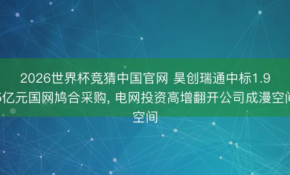 2026世界杯竞猜中国官网 昊创瑞通中标1.95亿元国网鸠合采购， 电网投资高增翻开公司成漫空间