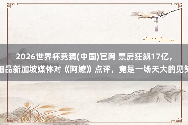 2026世界杯竞猜(中国)官网 票房狂飙17亿,细品新加坡媒体对《阿嬷》点评,竟是一场天大的见笑
